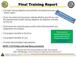 The industrial training program or student industrial work experience scheme (siwes) is appreciable skills programme designed to equip students chapter 1 started with general background knowledge and objectives of the siwes programme chapter 2 of the report talk about the general. Ppt Army Acquisition Training With Industry Welcome And Overview Powerpoint Presentation Id 1761668