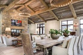Country Style Living Room With Double Sided Fireplace Country Style Living Room Rustic Living Room