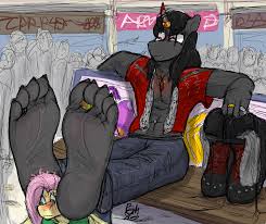 2546061 - suggestive, artist:fetishsketches, fluttershy, king sombra,  anthro, plantigrade anthro, barefoot, big feet, boots, clothes, commission,  feet, female, femsub, fetish, foot fetish, humiliation, male, male feet,  maledom, public, public ...