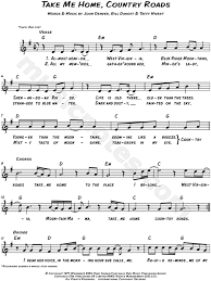 John Denver Take Me Home Country Roads Sheet Music Leadsheet In A Major Transposable Download Print Sheet Music Clarinet Sheet Music Saxophone Sheet Music