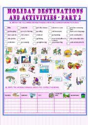 English Worksheet Holiday Destinations And Activities Part 2 Holiday Destinations Activities Holiday Activities