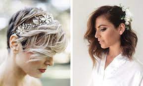 Bridal hairstyles for short hair include romantic updos, glamorous old hollywood curls and unique hair accessories (headbands, barrettes and flower crowns), as seen in some of our favorite short wedding hair 'dos. 31 Wedding Hairstyles For Short To Mid Length Hair Stayglam