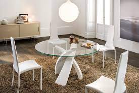 Eliseo Dining Table Fixed Table With Base In Curved And Lacquered Metal Top In Tempered Glass Elect Modern Dining Table Dining Room Contemporary Dining Table