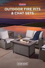 H rectangular powder coated steel lp fire pit coffee table in. Las Palmas 4 Piece Fire Chat With Motion Outdoor Living Patio Fire Pit Chat Set Aluminum Furniture