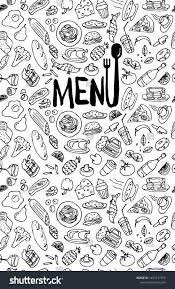 Cafe Restaurant Menu Cover Design Template Title Page With Hand Drawn Food Doodle Outline Colored Sketch P Menu Cover Design Restaurant Menu Covers Menu Cover