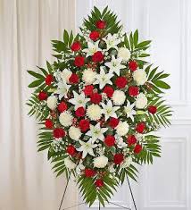 1800flowers.com wants to put a smile on your face. Funeral Flowers And Arrangement By 1 800 Flowers Red White Sympathy Standing Spray L Funeral Flower Arrangements Funeral Floral Arrangements Funeral Floral