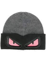 Yoox.com has been visited by 10k+ users in the past month Fendi Wool Eyes Knitted Beanie Hat In Grey Grey For Men Lyst