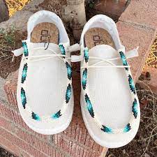 Hey Dude Beaded Shoes Cream Aztec Design Prairie Faith Designs Western Shoes Beaded Shoes Country Shoes