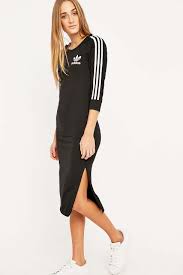 Adidas Three Stripe Black Midi Dress Adidas Kleid Midikleider Tuch