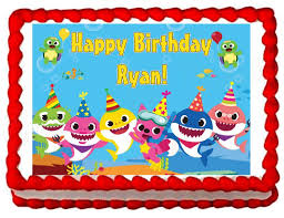 2nd Birthday Baby Shark Rectangle Cake Baby Shark Party Edible Cake Topper Edible Image Edible Cake Toppers Edible Images Baby Shark