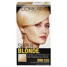 Combine the dyes and developers from both the boxes in a large bowl and mix them thoroughly with your hair coloring brush. L Oreal Paris Super Blonde Creme Lightening Kit 200 Bleach Blonde Effects Corrections Meijer Grocery Pharmacy Home More