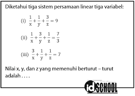 Jun 13, 2018 · kumpulan contoh soal spldv, spltv, splk, spkk dan jawabannya. Contoh Soal Dan Jawaban Persamaan Linear 3 Variabel Peranti Guru