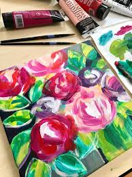 Easy Online Flower Painting Classes Acrylic Painting For Beginners With Step By Step Instructions Elle Byers Art Flower Painting Classes Acrylic Painting For Beginners Watercolor Paintings Abstract