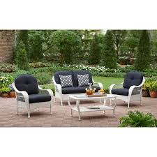 Better Homes And Gardens Azalea Ridge 4 Piece Patio Conversation Set White Seats 4 Big Lots Patio Furniture Conversation Set Patio Outdoor Wicker Furniture