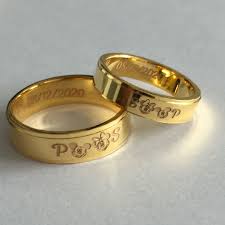 Wedding ring hand stock photos and images. Cartoon Engraved Gold Couple Rings