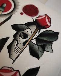 Neo Traditional Tattoo Rose And Skull By Jake Guad Skull Rose Tattoos Neo Traditional Tattoo Traditional Tattoo