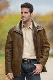 Men S Telluride Shearling Sheepskin Coat With Leather Trim By Overland Sheepskin Co Style 12508 Mens Leather Blazer Jackets Men Fashion Sheepskin Coat