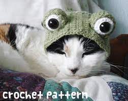 Crochet Pattern Pet Hat Costume Pdf Instant Download Frog Cat Cute Halloween Disguise Cat Hat Pattern Frog Pet Crochet Pet Costumes