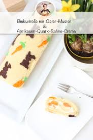Biskuitrolle Mit Osterhasen Muster Mit Einer Aprikosen Quark Sahne Creme Rezept Lebensmittel Essen Susse Backerei Rezepte