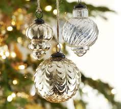Authentic mercury glass is made by sealing a silvered solution between two layers of glass. Eclectic Mercury Glass Christmas Ornaments Champagne Silver Set Of 3 Pottery Barn