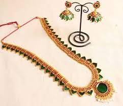 Beautiful Green Temple Jewel Long Necklace With Matching Earrings Dreamjwell 53717 Jewelry Pearl Necklace Designs Online Jewelry