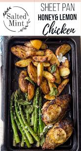 One Pan Lemon Roast Chicken And Asparagus Salted Mint Recipe Sheet Pan Dinners Chicken Lemon Roasted Chicken Chicken Dinner