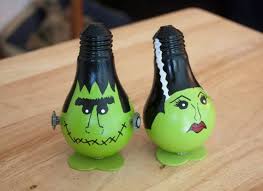 Frankenstein And Bride Of Frankenstein Set Light Bulb Ornaments For Halloween Light Bulb Ornaments Light Bulb Crafts Halloween Crafts Decorations