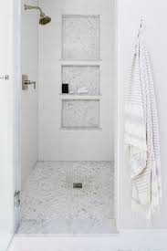 This shower only employs glass and rectangular tile. Form Function Shower Ledges Alison Giese Interiors Shower Niche Shower Niches Shower Remodel