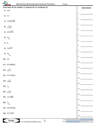 Algebra Worksheets Identifying Rational And Irrational Numbers Worksheet Irrational Numbers Number Worksheets Rational Numbers