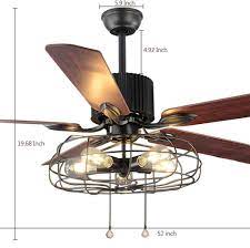 Tropicalfan Industrial Cage Ceiling Fan 5 Light Remote Control Indoor Living Room Bar Mute Vintage Fans Chandelier 5 Caged Ceiling Fan Ceiling Fan Vintage Fans