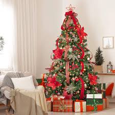 A decorated evergreen tree has traditionally been used to celebrate winter festivals for thousands of years. Amazon Com Wbhome 6ft Pre Lit Artificial Christmas Tree With Ornaments Red And Champagne Christmas Decorations Including 6 Feet Full Tree 111pcs Ornaments And 300 Clear Lights Home Kitchen