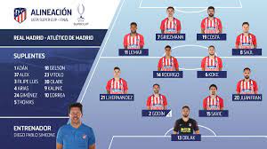 El atlético de madrid ha continuado hoy preparando el próximo encuentro de laliga ante el sevilla con las bajas de los jugadores internacionales. Atletico De Madrid On Twitter Alineacion Con Estos Once Rojiblancos Coraje Y Corazon Salimos Hoy En La Supercup Atleeeeeeeeeeeeeti Realmadridatleti Aupaatleti Https T Co M4qixildky