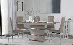 Pivero white high gloss dining table set and 6 chrome faux leather dining chairs. Komoro Taupe High Gloss Dining Table With 6 Leon Taupe Leather Chairs Furniture And Choice