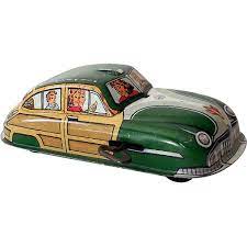 1940s Marx Tin Litho Wind Up Car Family Sedan Retro Toys Vintage Toys Old Toys