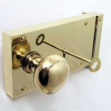 These locks are surface mounted on the opening and use a latch to automatically lock when the door is closed for security. Plain Rim Lock 8 Left Hand Polished Brass Unlacquered Broughtons Lighting Ironmongery