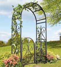 Tidyard outdoor patio garden arbor with gate wrought iron 4' x 8 x 4' 5 3.3 out of 5 stars 5. Elegant Black Steel Scroll Finial Arbor With Latch Gate 199 95 Garden Archway Garden Arches Lattice Garden