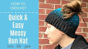 How To Crochet Quick Easy Messy Bun Hat Youtube Crochet Messy Bun Hat Pattern Free Messy Bun Hat Crochet Pattern Messy Bun Hat Crochet