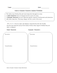 Static Or Dynamic Character Analysis Worksheet Character Analysis Writing Instruction Character Trait Worksheets