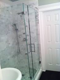 Making The Wife Happy Bathroom Remodel Custom Semi Framless White Carrara Marble Shower Complimented With Double Bathrooms Remodel Remodel Master Bath Shower