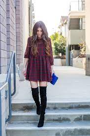Holiday Wear Babydoll Dresses And Suede My Life As Maya Plaid Dress Outfit Fashion Winter Fashion