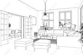 Interior Design Living Room Drawing 3d Illustration Stock Photo Picture And Royalty Free Image Image 102160335