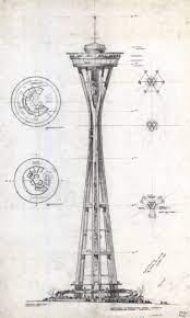 Space needle drawing illustrations & vectors. Century 21 Exposition Seattle Wash Design For The Space Needle West Elevation And Floor Plans Architecture Of The Pacific Northwest Collection University Of Washington Digital Collections