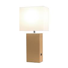 Rectangular shades are 10 wide x 6 deep x 9 high. Elegant Designs Modern Leather Table Lamp With Usb And White Fabric Shade Beige Lt1053 Bge Best Buy