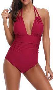 Eomenie Women One Piece Swimsuits Monokini Tummy Control Swimwear Vintage Bathing Suits Deep V Neck Halter Backl Women S One Piece Swimsuits Swimwear Swimsuits