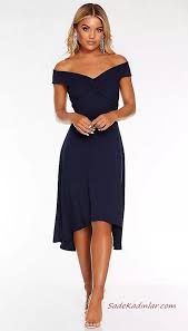 2020 Abiye Elbise Modelleri Lacivert Onu Kisa Arkasi Uzun Etekli Genis Yakali Elbise Modelleri The Dress Elbise