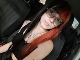 Black and red split colour, long straight wig with bangs