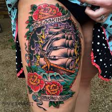 Lightning bolt tattoo meaning and really creative design ideas. Mikeyphx Traditional Color No Looking Back Sayings Ship Sailing Nautical Clouds Lightning