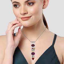 Ruby Garnet Gemstone Mother's Day Handmade Silver Jewelry Pendant 4"