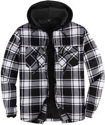 Men's long sleeve quilted lined flannel shirt jacket with hood. Mens Sherpa Lined Flannel Shirt Jacket With Hood Plaid Shirt Jac All Sherpa Lining At Amazon Men S Clothing Store