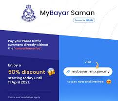 Promotion period from 25 mar 2020 until 29 mar 2020. Get 50 Off Pdrm Fines Using Mybayar Saman Tech Arp